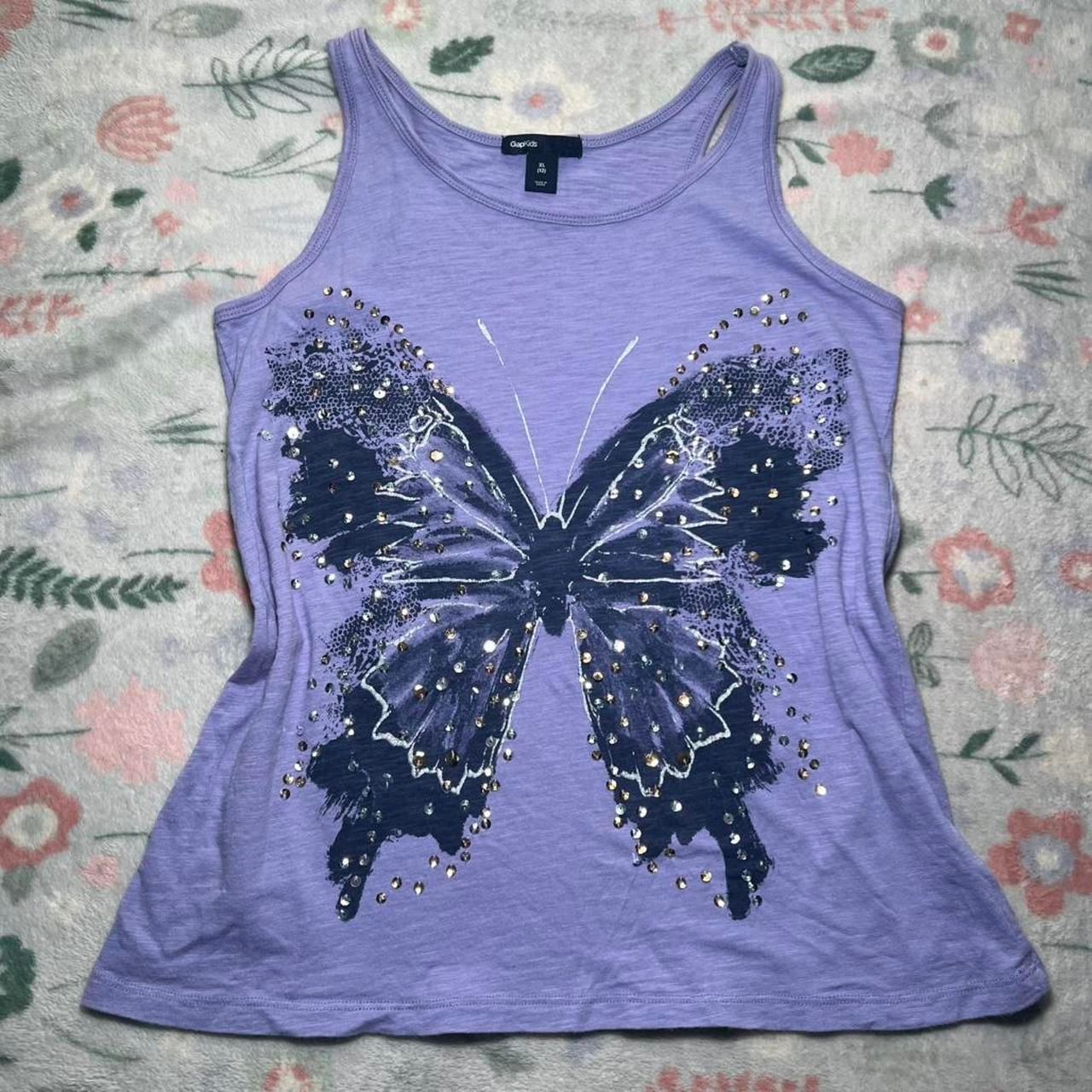 Y2k Fairy Grunge Purple Sequins Butterfly Tank Top - Size Kids Xl